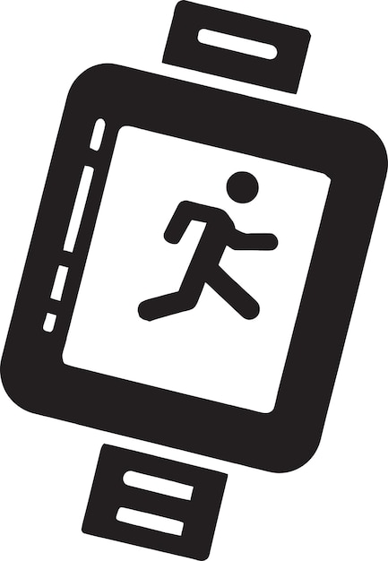 A black and white icon of a man with a walk sign.