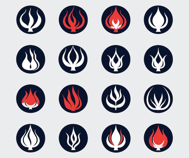 black and white icon set of flames icon set in the style of ssaku hanga