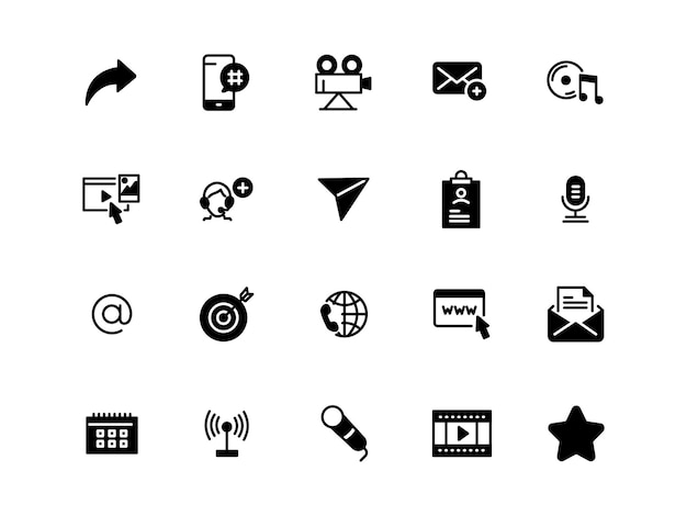 A black and white icon set of icons for a video conference.