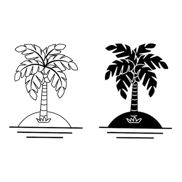 Black and White Icons Palm Trees on the Ocean Shore