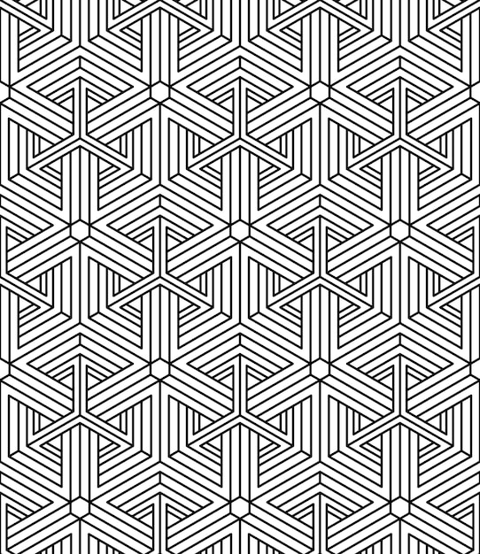 Black and white illusive abstract geometric seamless 3d pattern. Vector stylized infinite backdrop, best for graphic and web design.