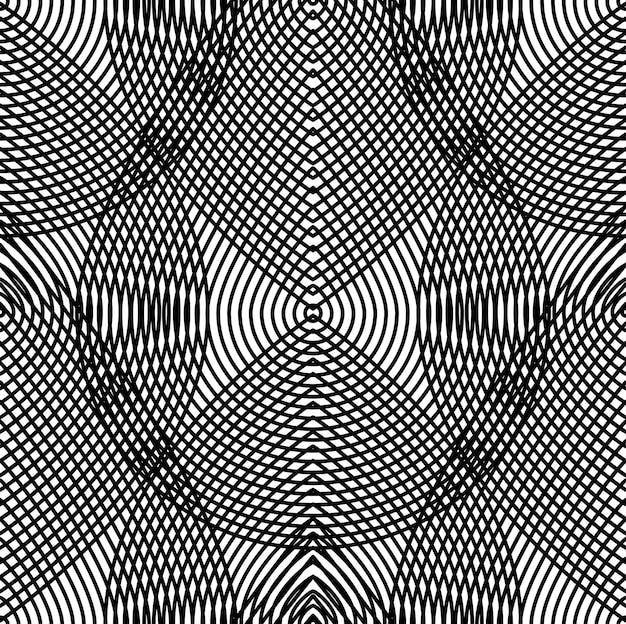 Черно-белый иллюзорный абстрактный бесшовный рисунок с геометрическими фигурами. Векторный симметричный простой фон.