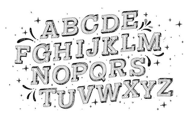 Vector a black and white illustration of a alphabet with a white background