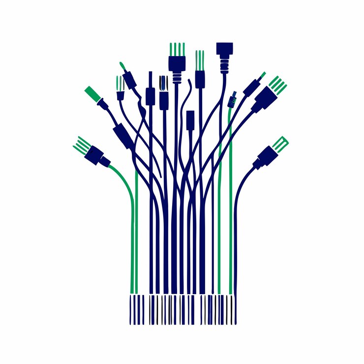 Vector a black and white illustration of a bunch of electrical cables