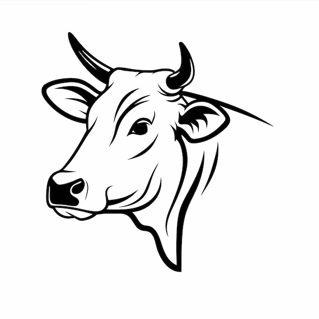 角のある牛の頭の黒と白のイラスト
