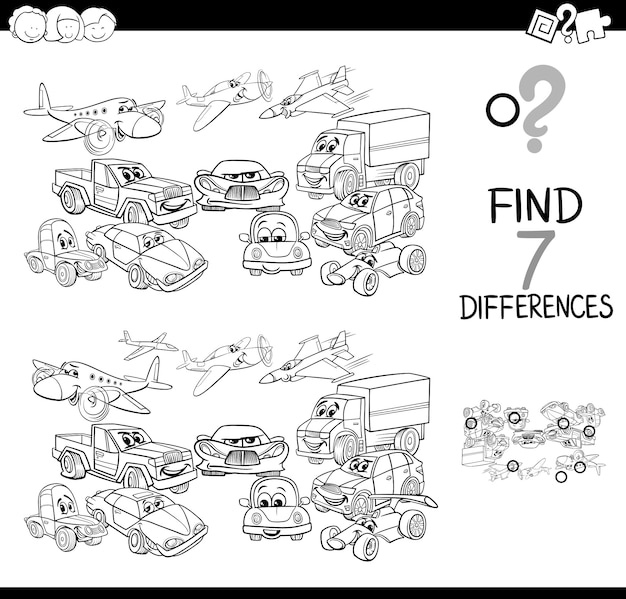 Black and white illustration of differences game