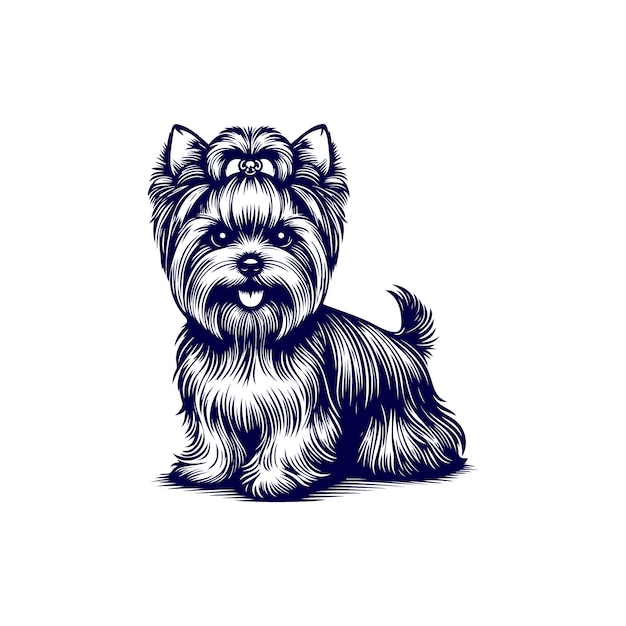 Vector a black and white illustration of a dog named yorkshire terrier