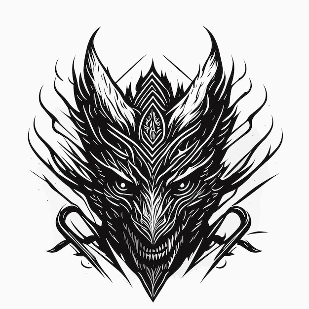 A black and white illustration of a dragon with a crown on it.