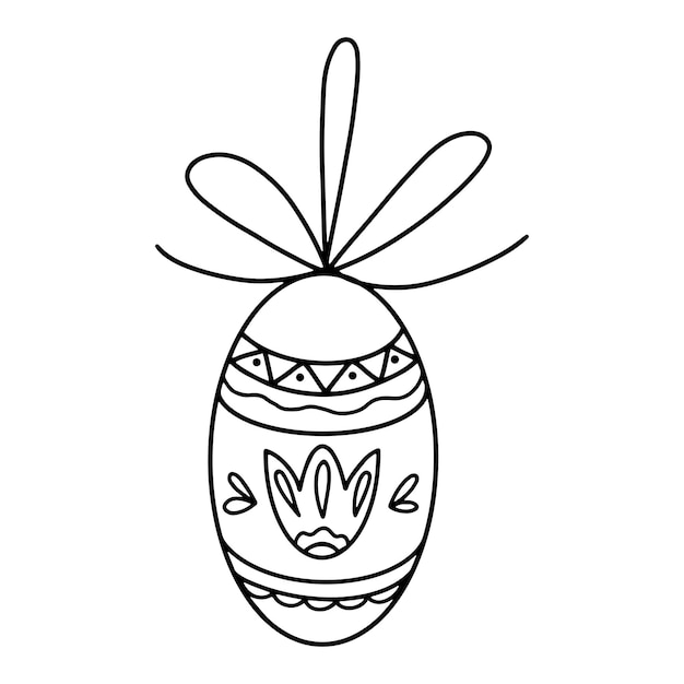 Black and white illustration of an Easter egg with patterns on a white background.