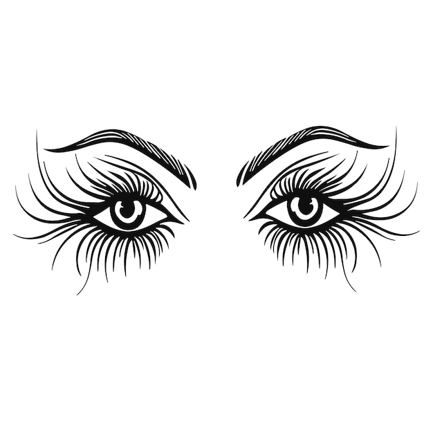 A black and white illustration of eyes with long eyelashes.