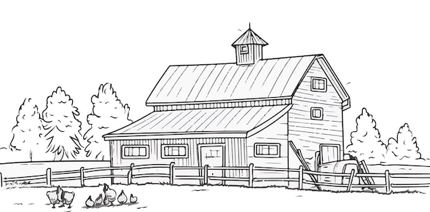 Vector black and white illustration for farm eps file