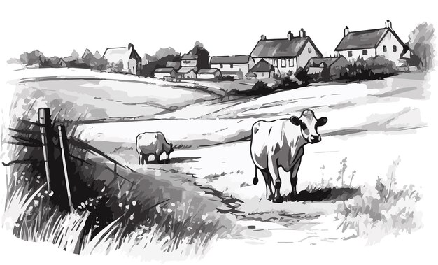 Vector black and white illustration for farm eps file