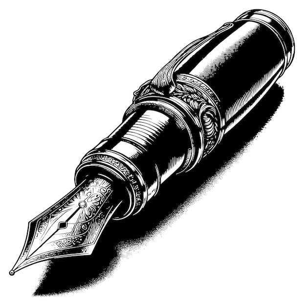Black and white illustration of a fountain pen