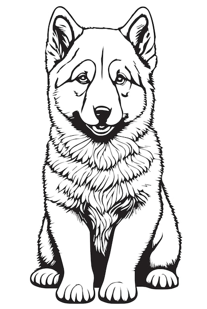 Un'illustrazione in bianco e nero di un husky