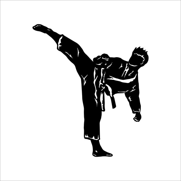 A black and white illustration of a karate fighter.