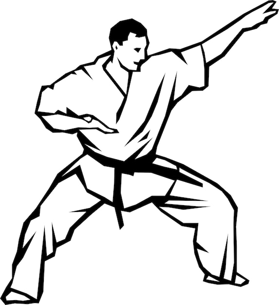 A black and white illustration of a karate man.