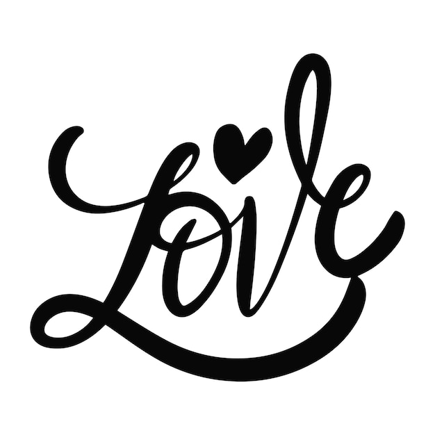 Vettore un'illustrazione in bianco e nero di una parola d'amore con un cuore sul fondo.