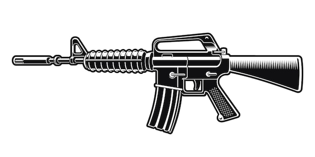 Vector black and white illustration of the m16 rifle isolated on white