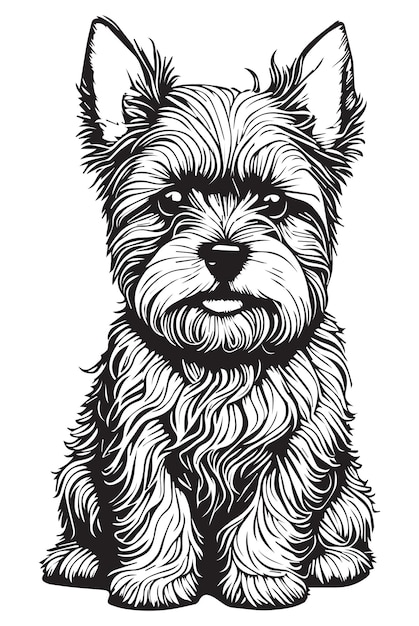 A black and white illustration of a miniature schnauzer dog