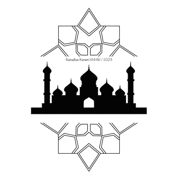 A black and white illustration of a mosque with the date of 2011.