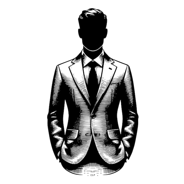 Vector black and white illustration of a pair of male business suit