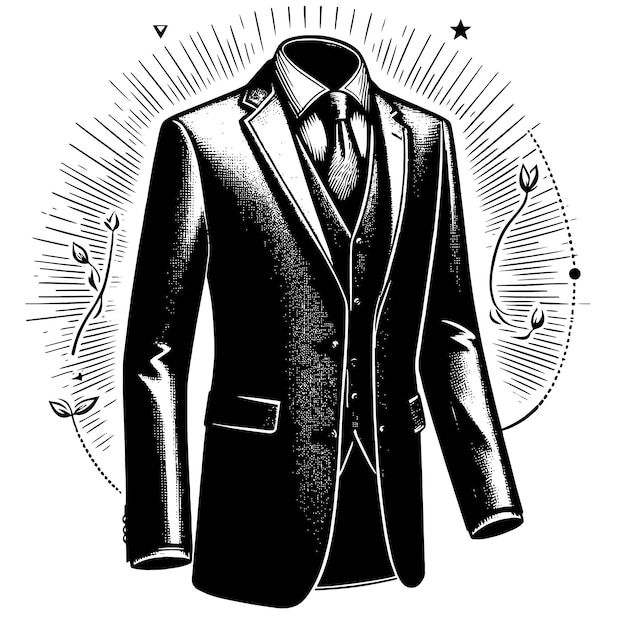 Vector black and white illustration of a pair of male business suit