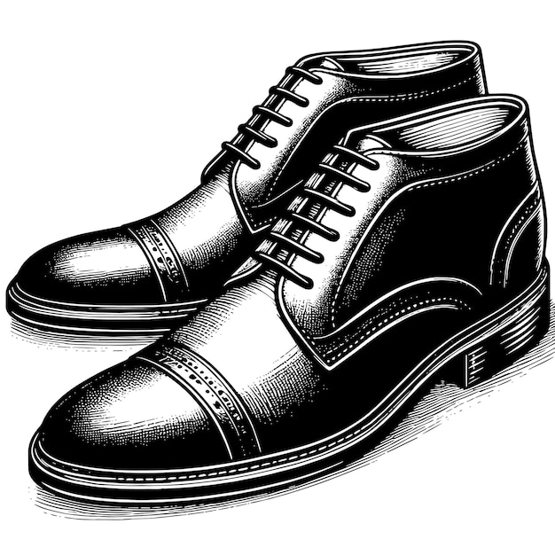 Vector black and white illustration of a pair of male leather shoes