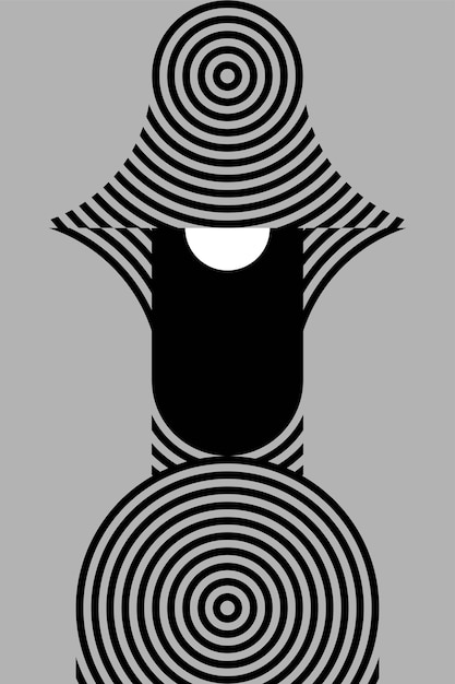 black and white illustration of robot face with circular geometric pattern vector