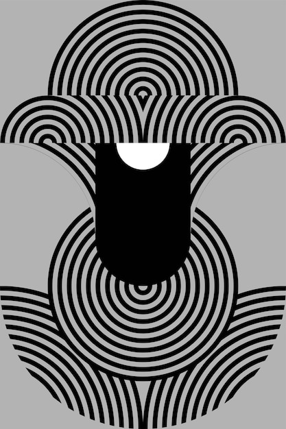 black and white illustration of robot face with circular geometric pattern vector