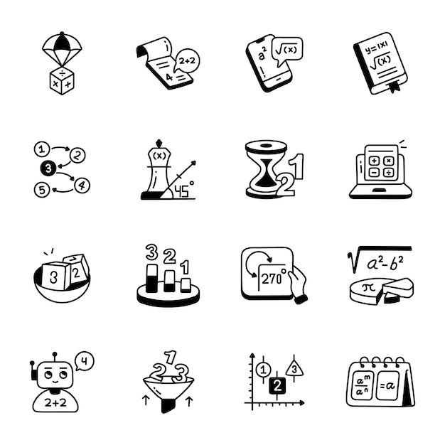 A black and white illustration of a set of icons for a science experiment.