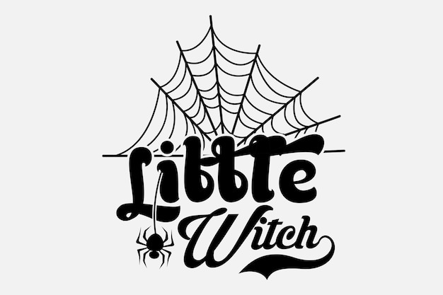 A black and white illustration of a spider web with the words littlete witch on it.