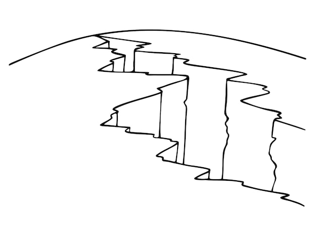 Black and white illustration of the split of the earth the consequences of a catastrophe an earthq