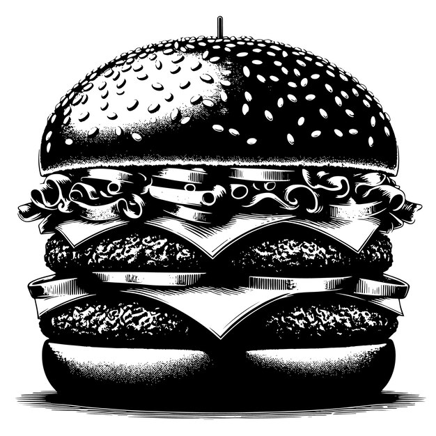 Black and white illustration of a tasty grilled Cheeseburger