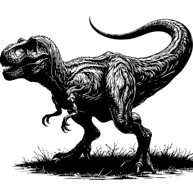 Vector black and white illustration of a trex dinosaur