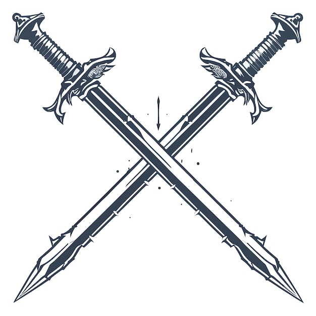 Vector a black and white illustration of two crossed swords.