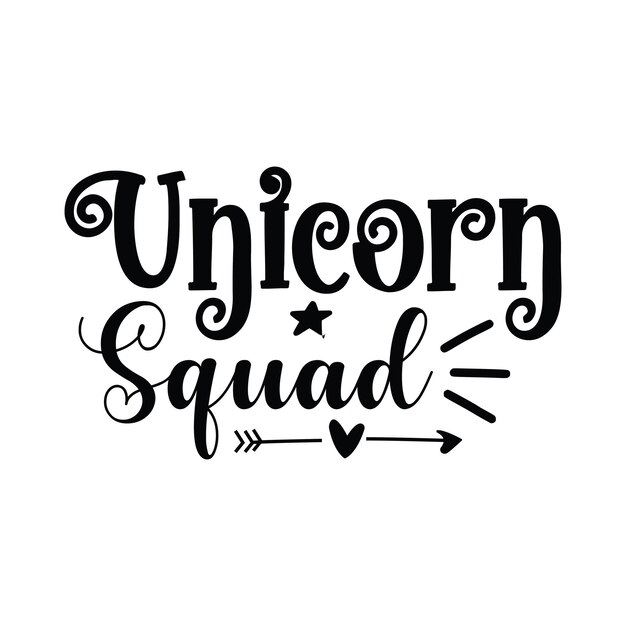 A black and white illustration of a unicorn squad.