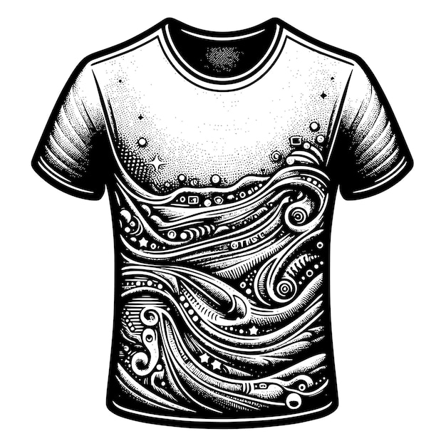 Vector black and white illustration of a white tshirt