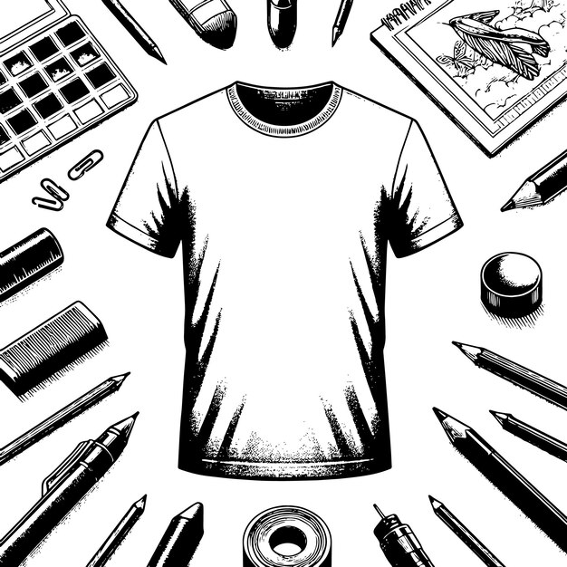 Vettore illustrazione in bianco e nero di una maglietta bianca