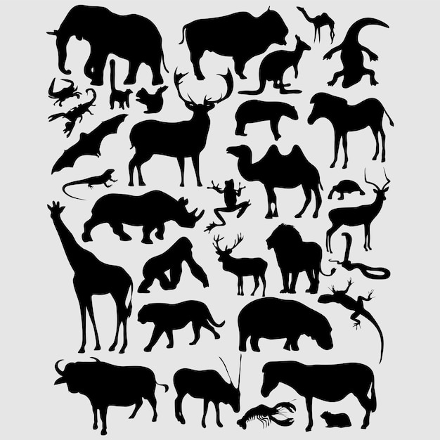 Black and white illustration of wild animals