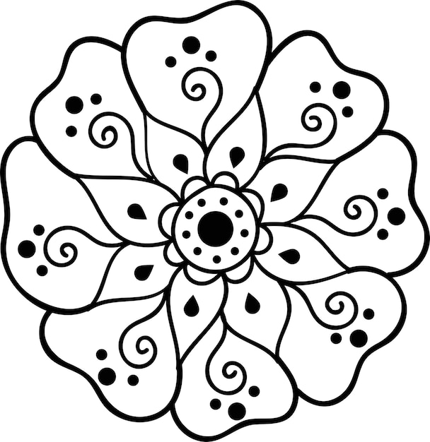 Black and white illustration with a flower. Vector illustration of an abstract flower.Black