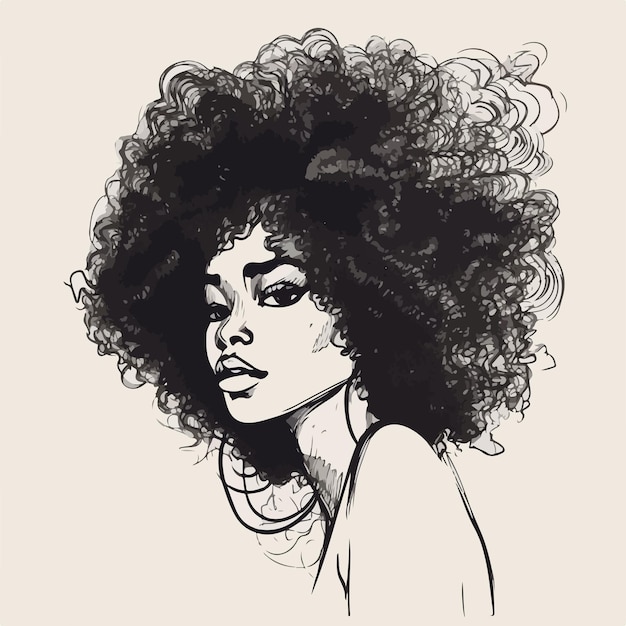 Vettore un'illustrazione in bianco e nero di una donna con un afro.