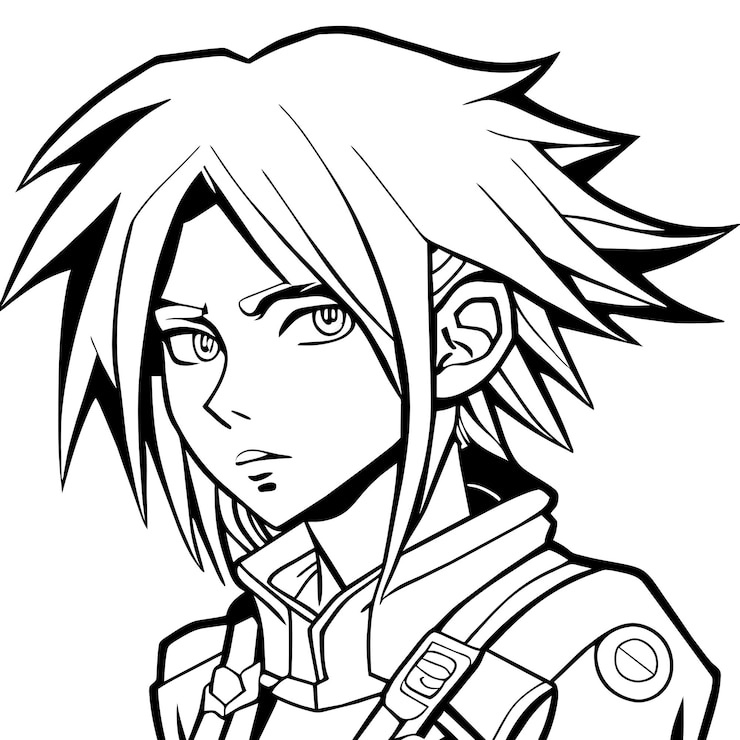Vector black and white illustration of a young man in a helmet