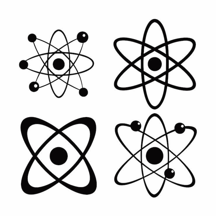 Vector a black and white image of a atom with a black and white background