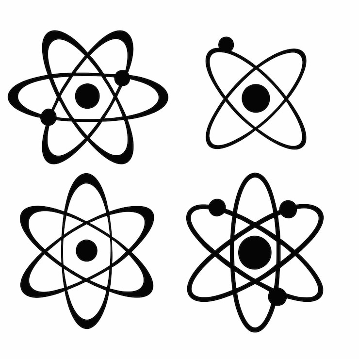 Vector a black and white image of a atom with a black and white background