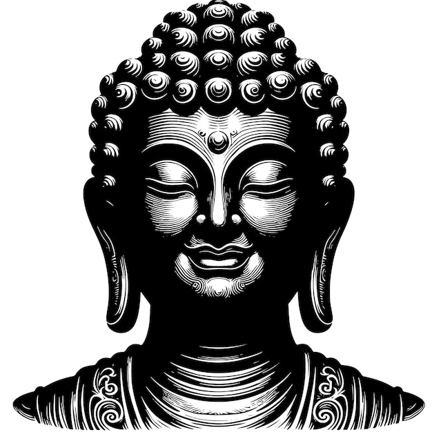 Vector a black and white image of a buddha statue