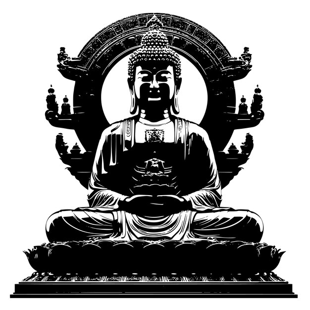 Vector a black and white image of a buddha statue