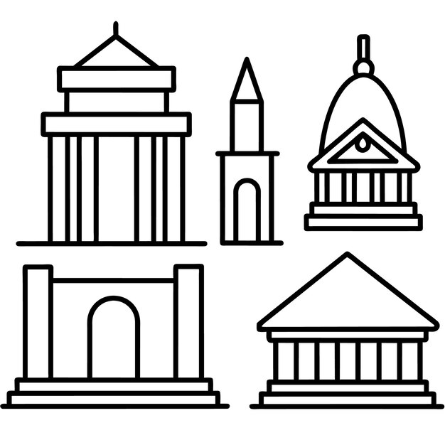 柱と柱のイラストを持つ建物の黒と白の画像