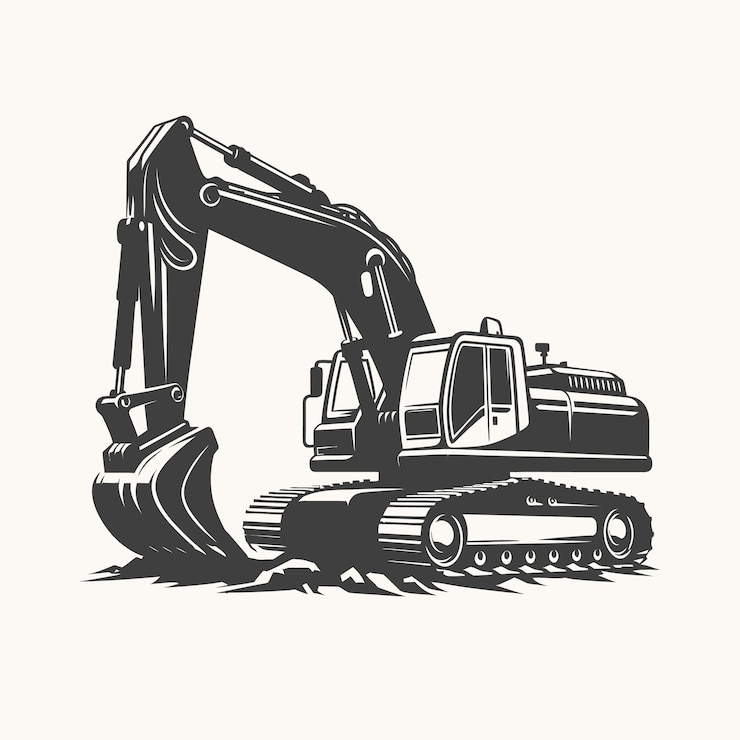 Vector a black and white image of a bulldozer in a field