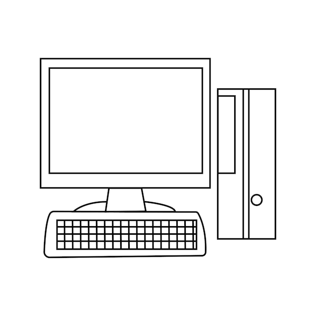 Vettore un'immagine in bianco e nero di un monitor computer e uno sfondo bianco