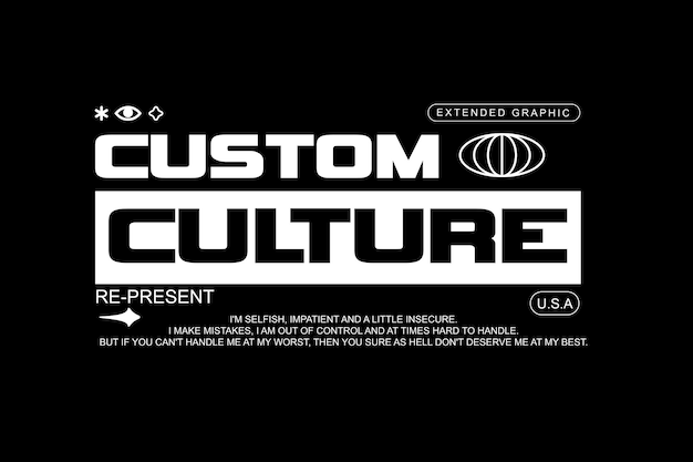 A black and white image of a custom culture label.